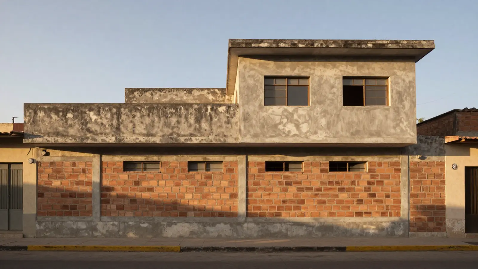 Vivienda consolidada de ladrillo y concreto con un segundo piso añadido posteriormente